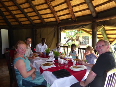 Gordon, Jana and Alex meet Thiona and Gabriel - together with their counsellor and the Czech charity representative - for lunch in Lusaka,
